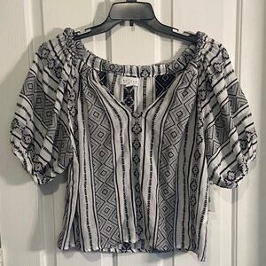 Velvet Black & White Patterned Peasant Blouse